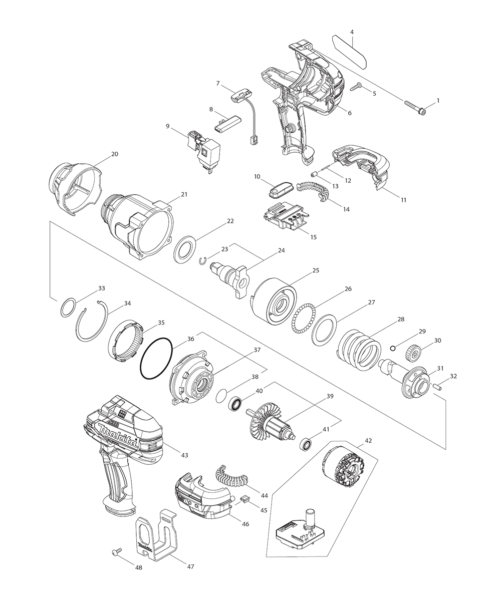 Page 1 Diagram and Parts List for XWT08T  Makita Drill