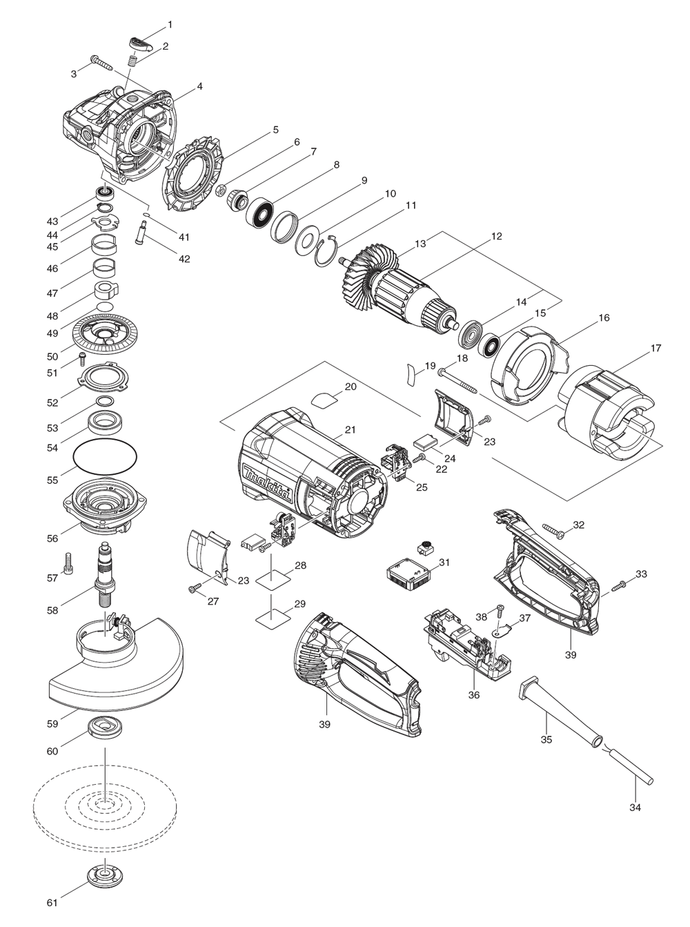 Fig-0 Diagram and Parts List for GA7063R  Makita Sander Grinder