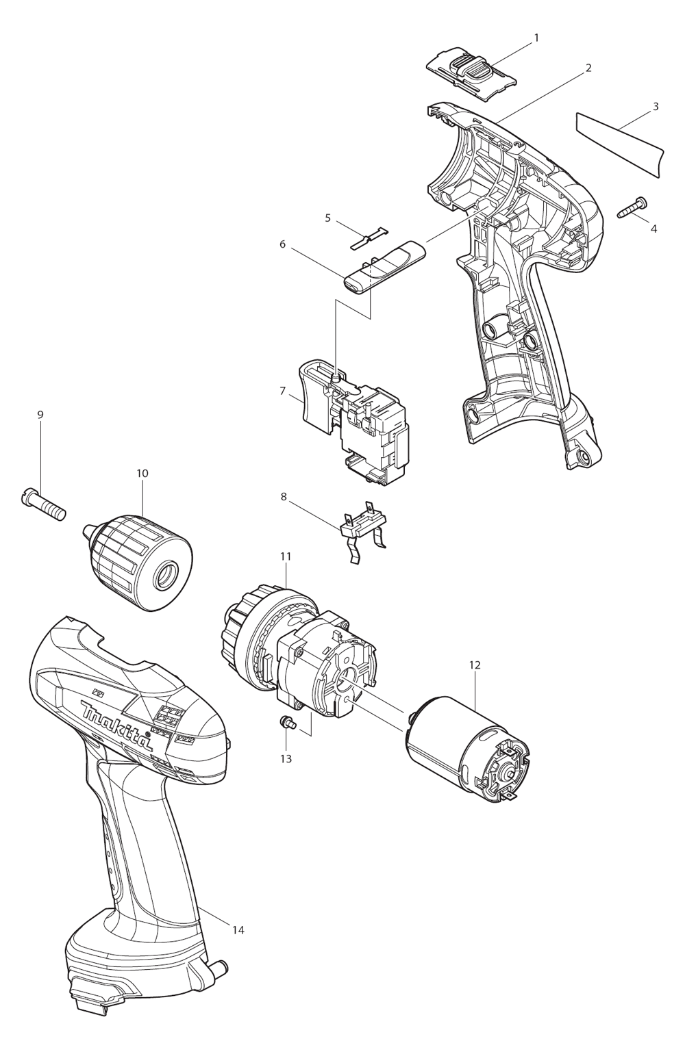 Page 1 Diagram and Parts List for 6271DWPL  Makita Drill