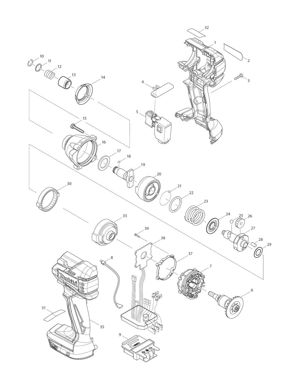 Page 1 Diagram and Parts List for XDT08  Makita Drill