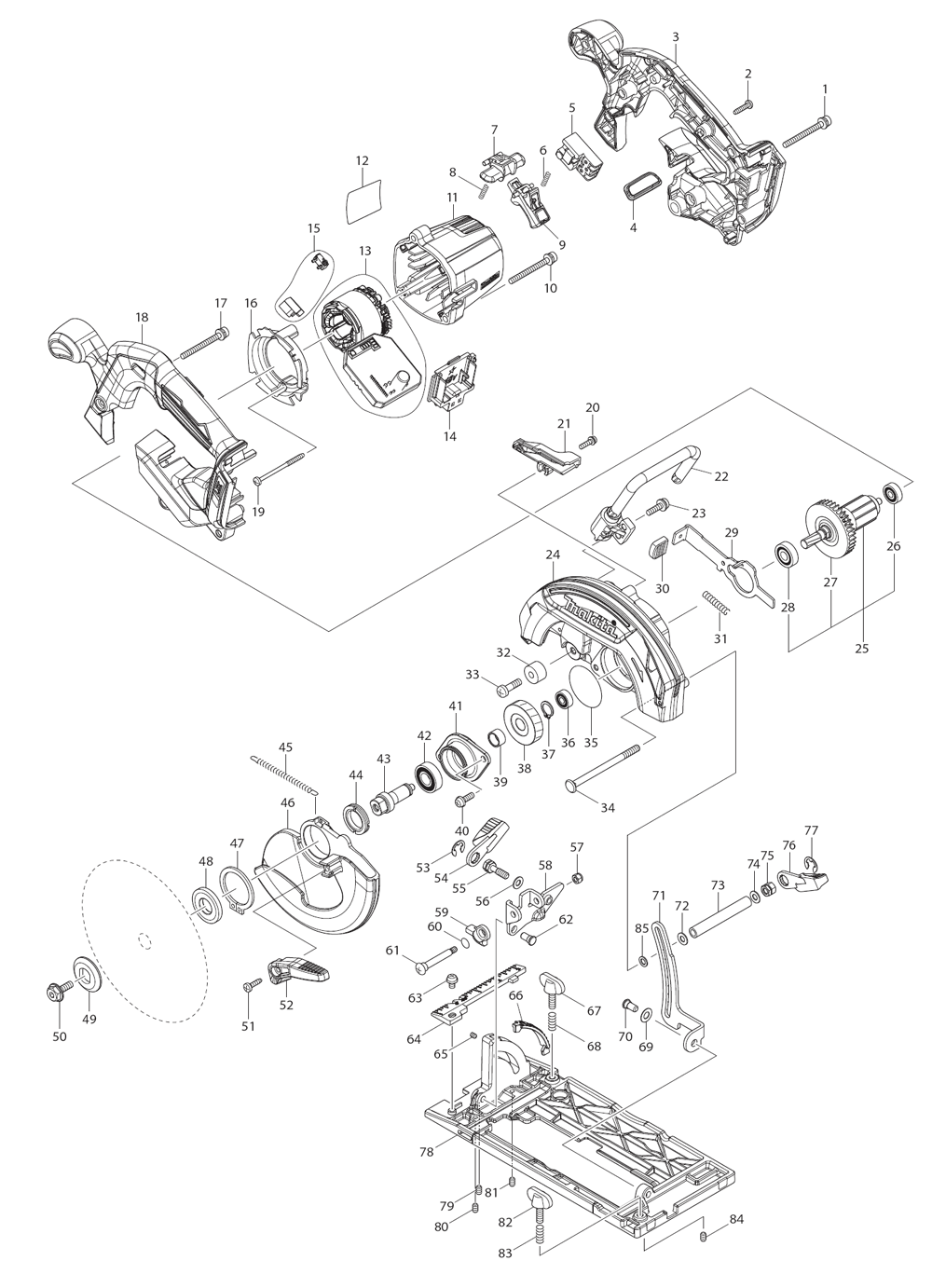 Page 1 Diagram and Parts List for XSH03Z  Makita Saw