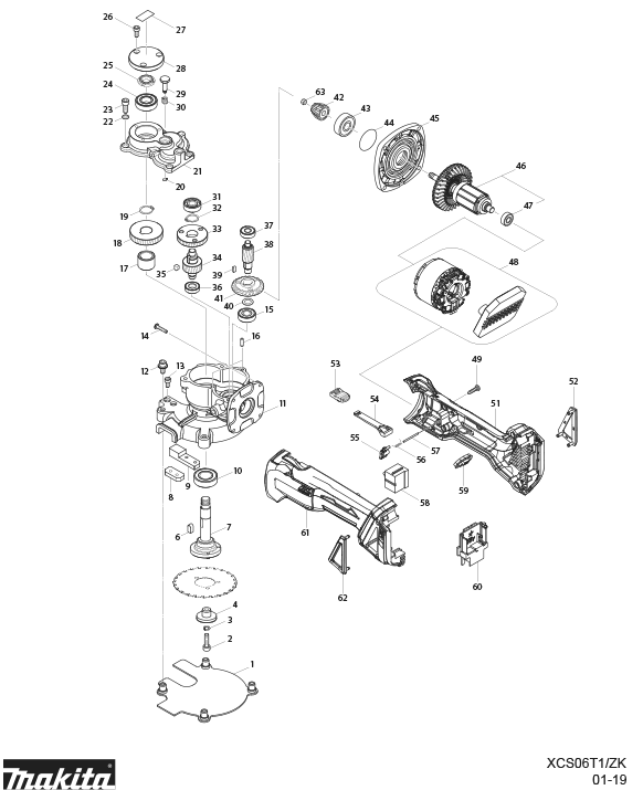 Diagram Diagram and Parts List for XCS06ZK  Makita Rebar Tools