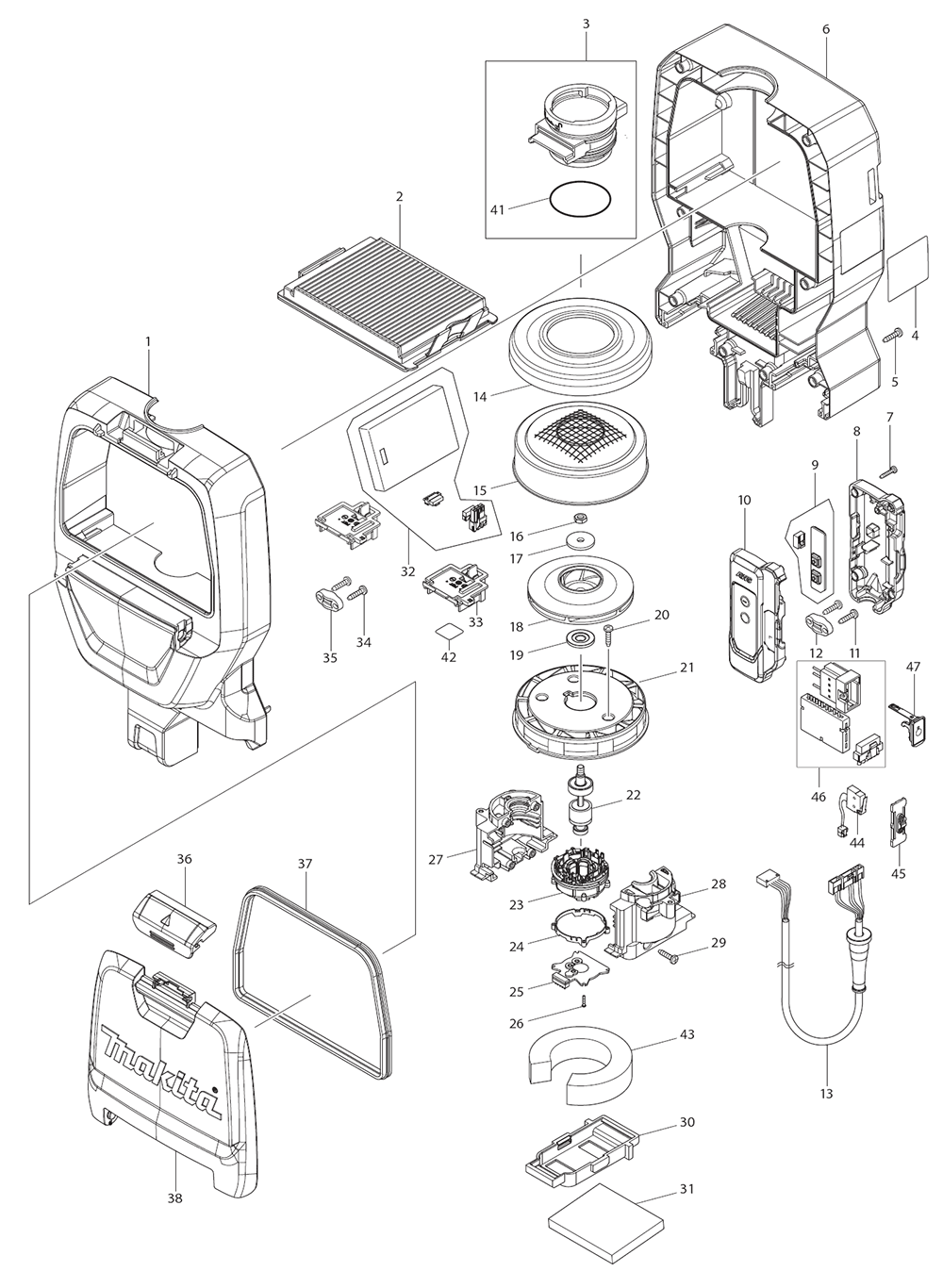 Fig-0 Diagram and Parts List for XCV10ZX  Makita Dust Collector