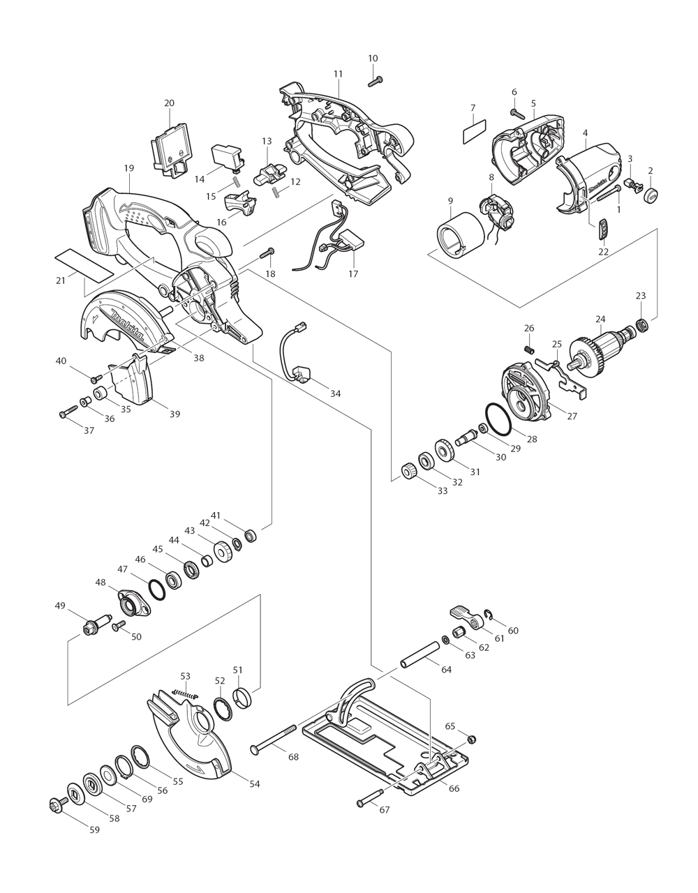 Page 1 Diagram and Parts List for XSC01  Makita Saw