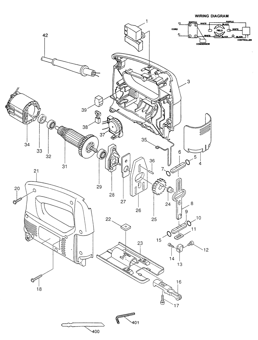 Page 1 Diagram and Parts List for 4323K  Makita Saw