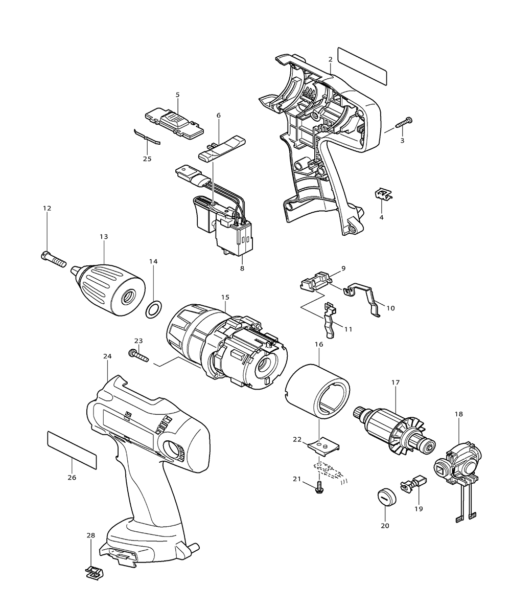 Page 1 Diagram and Parts List for 6319DWDE  Makita Drill