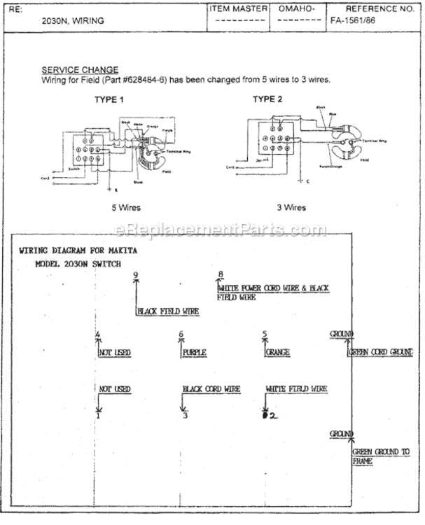 Page D Diagram and Parts List for 2030N  Makita Planer Jointer