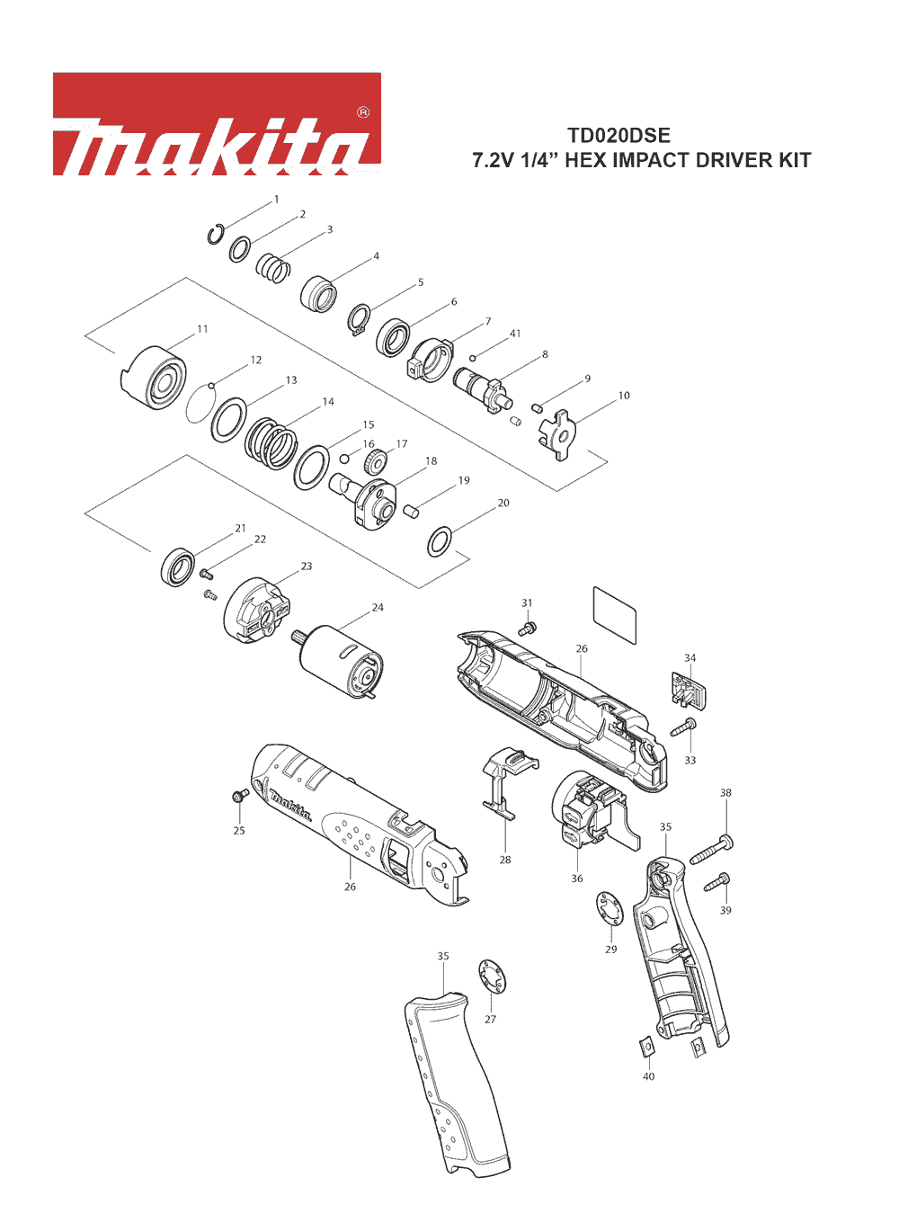 Page 1 Diagram and Parts List for TD020DSE Type 2 Makita Drill
