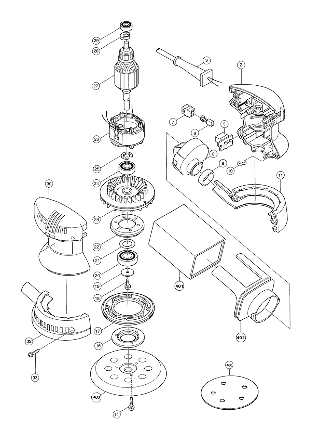 Page 1 Diagram and Parts List for BO5010K  Makita Sander