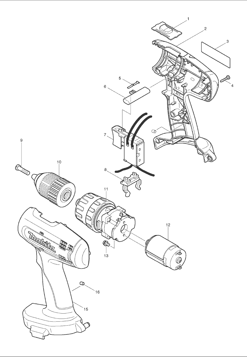 Page 1 Diagram and Parts List for 8390D  Makita Drill