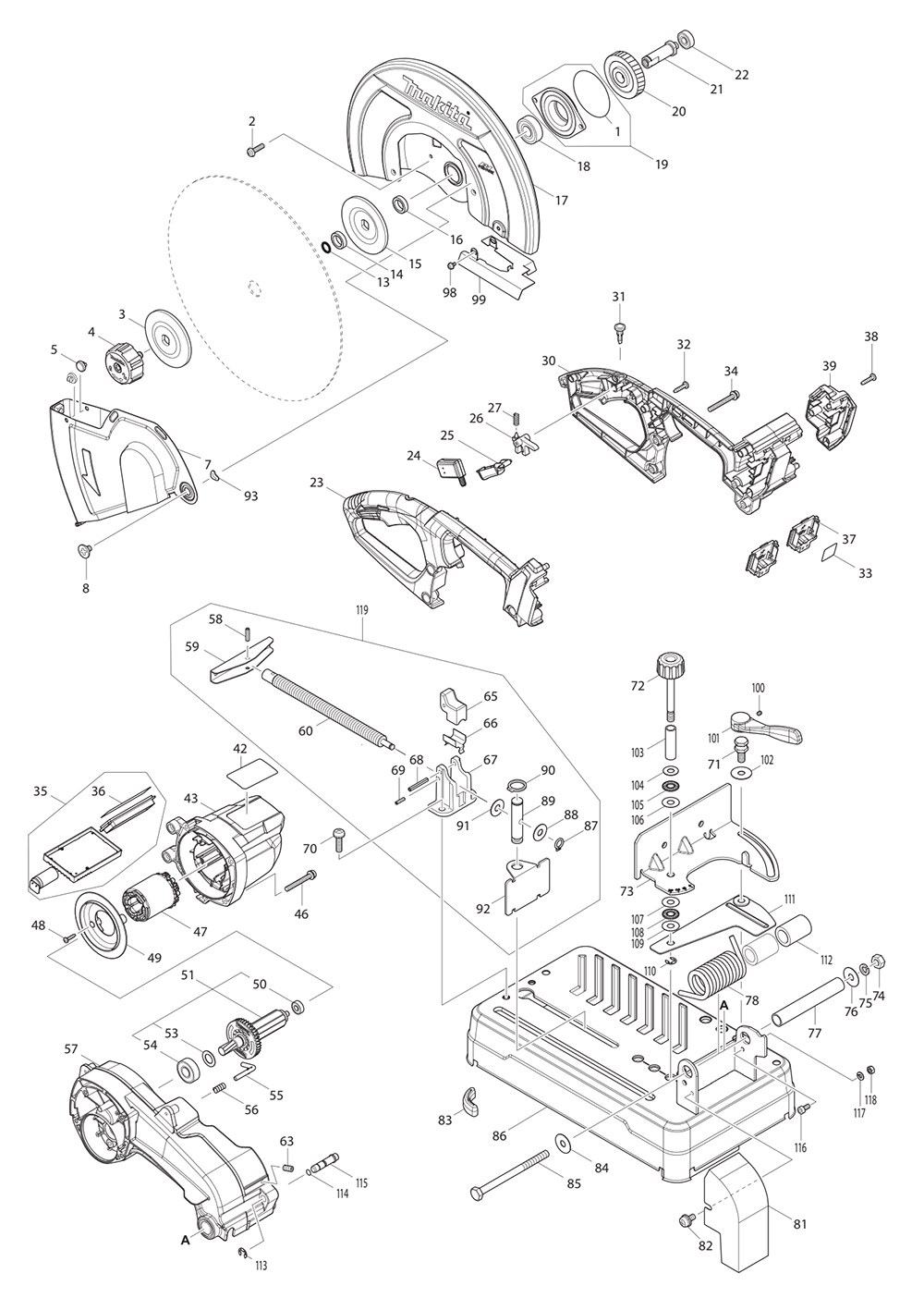 Fig-0 Diagram and Parts List for XWL01PT  Makita Saw