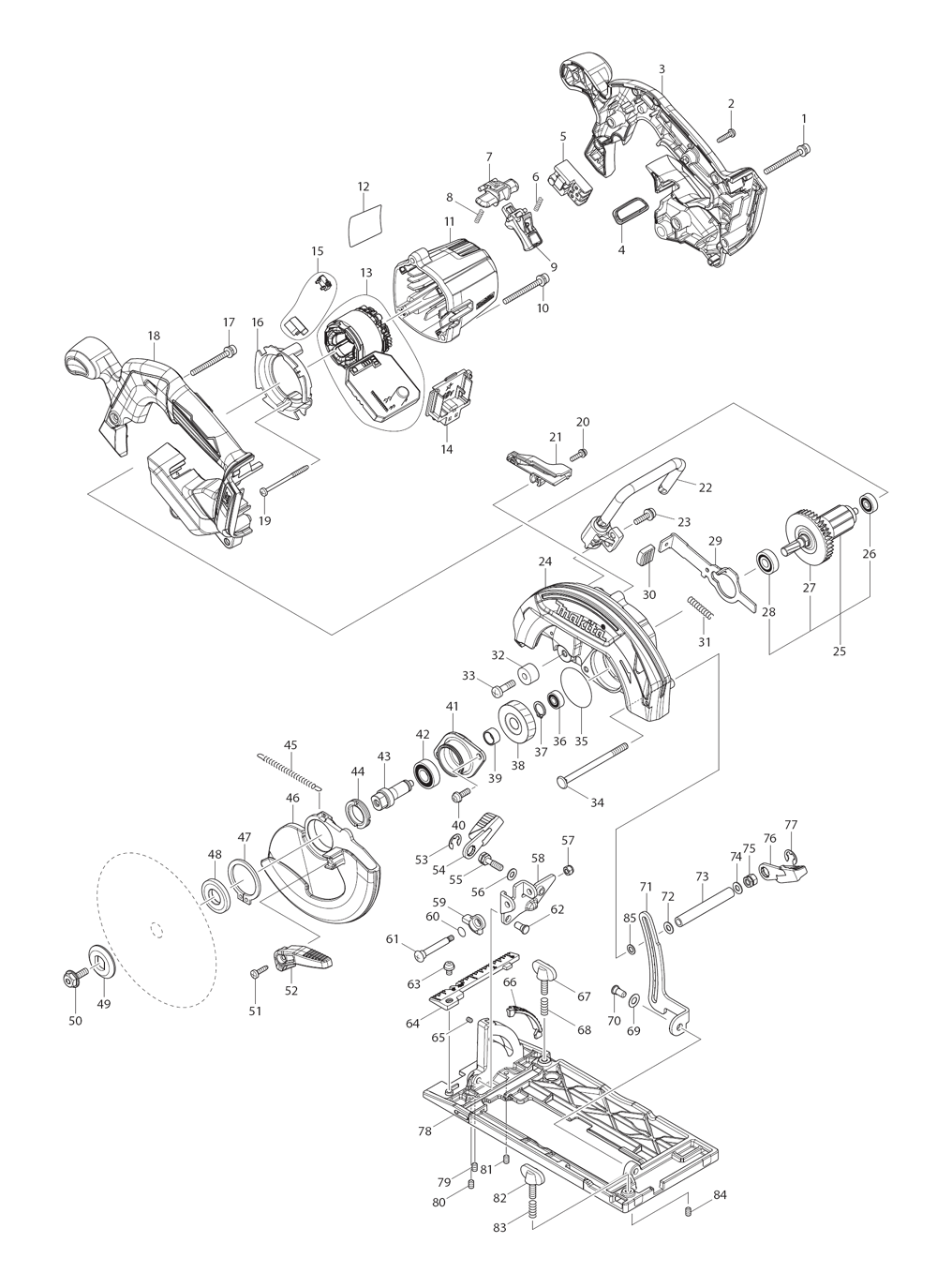 Page 1 Diagram and Parts List for XSH03MB  Makita Saw