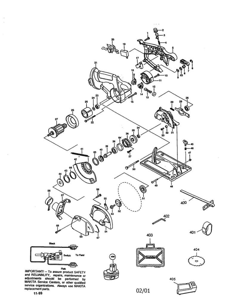 6-Inch Dustless Circular Saw Diagram and Parts List for 5036DWB  Makita Circular Saw