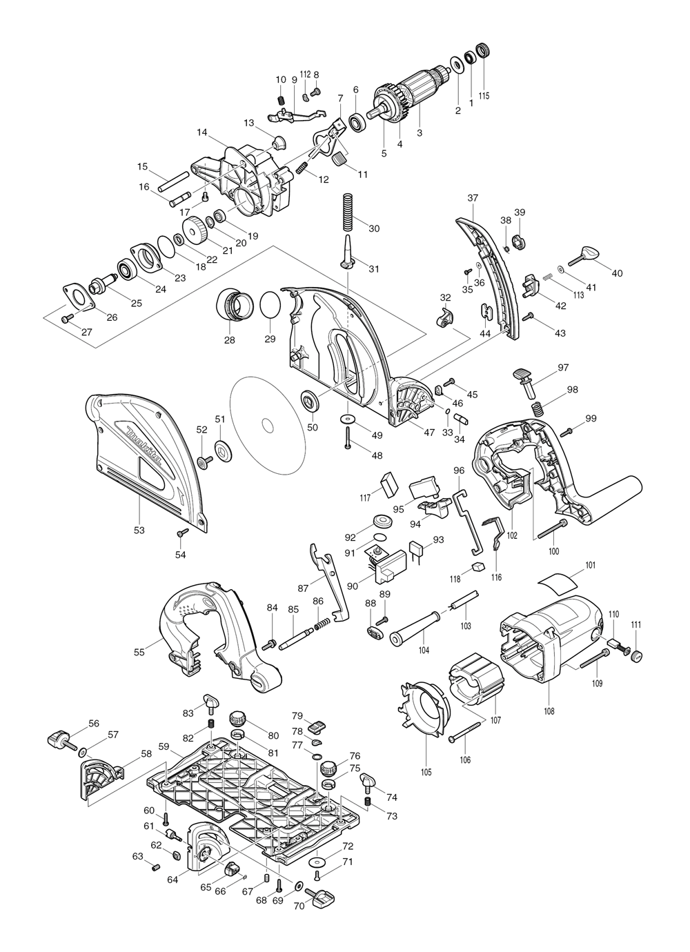 Page 1 Diagram and Parts List for SP6000J1  Makita Saw