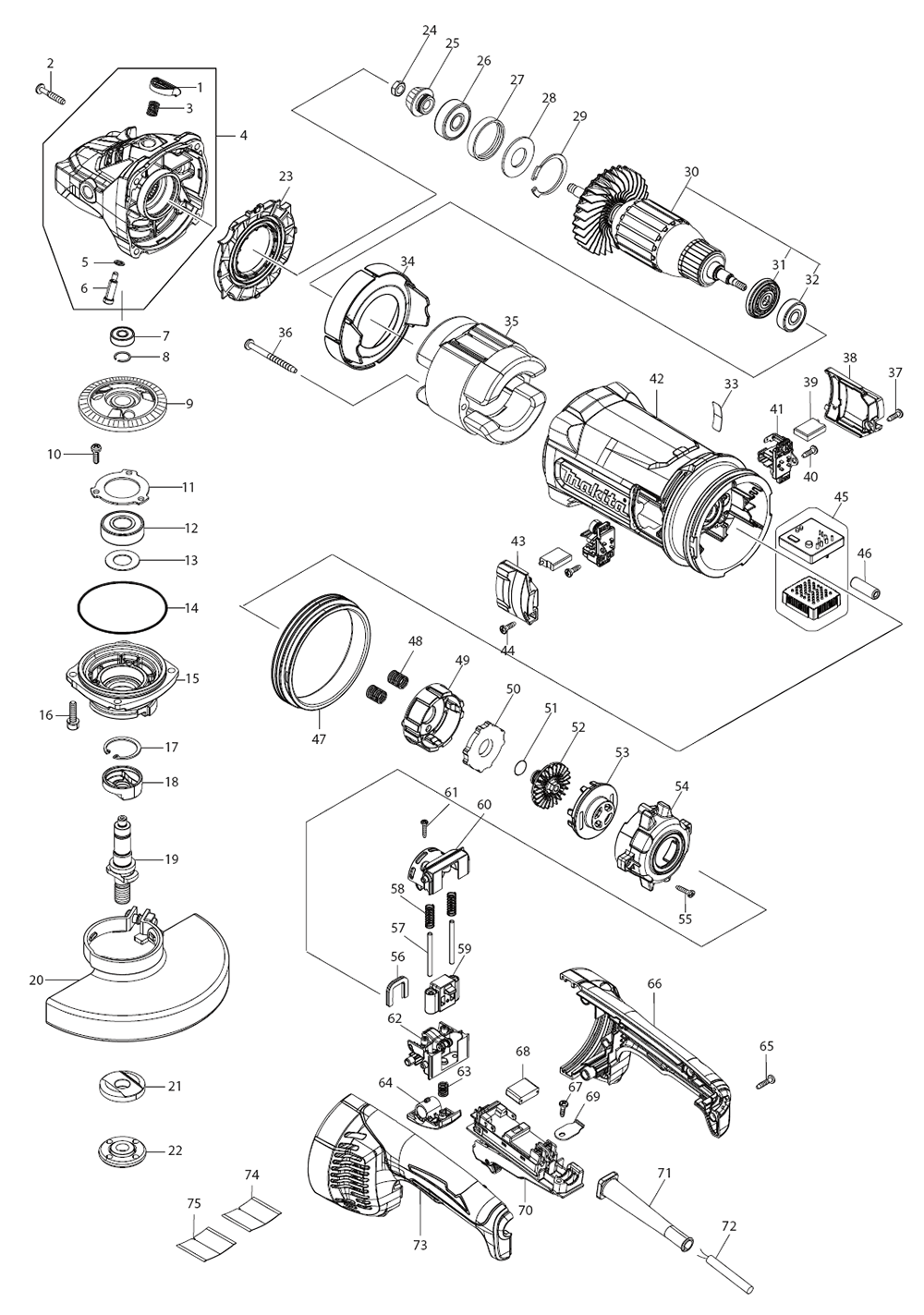 Fig-0 Diagram and Parts List for GA7070  Makita Sander Grinder