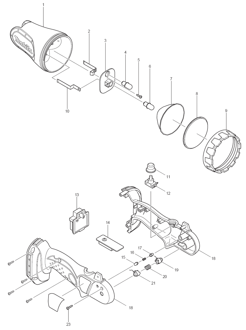 Page 1 Diagram and Parts List for BML145  Makita Worklight & Flashlight