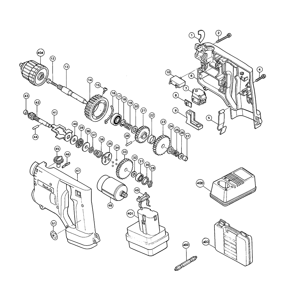 Page 1 Diagram and Parts List for 6400DW  Makita Charger