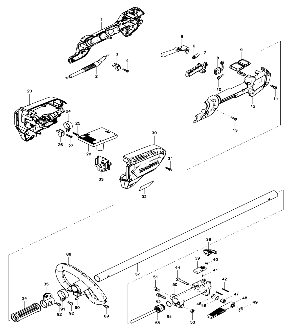 Fig-0 Diagram and Parts List for XRU12SM1  Makita Trimmer