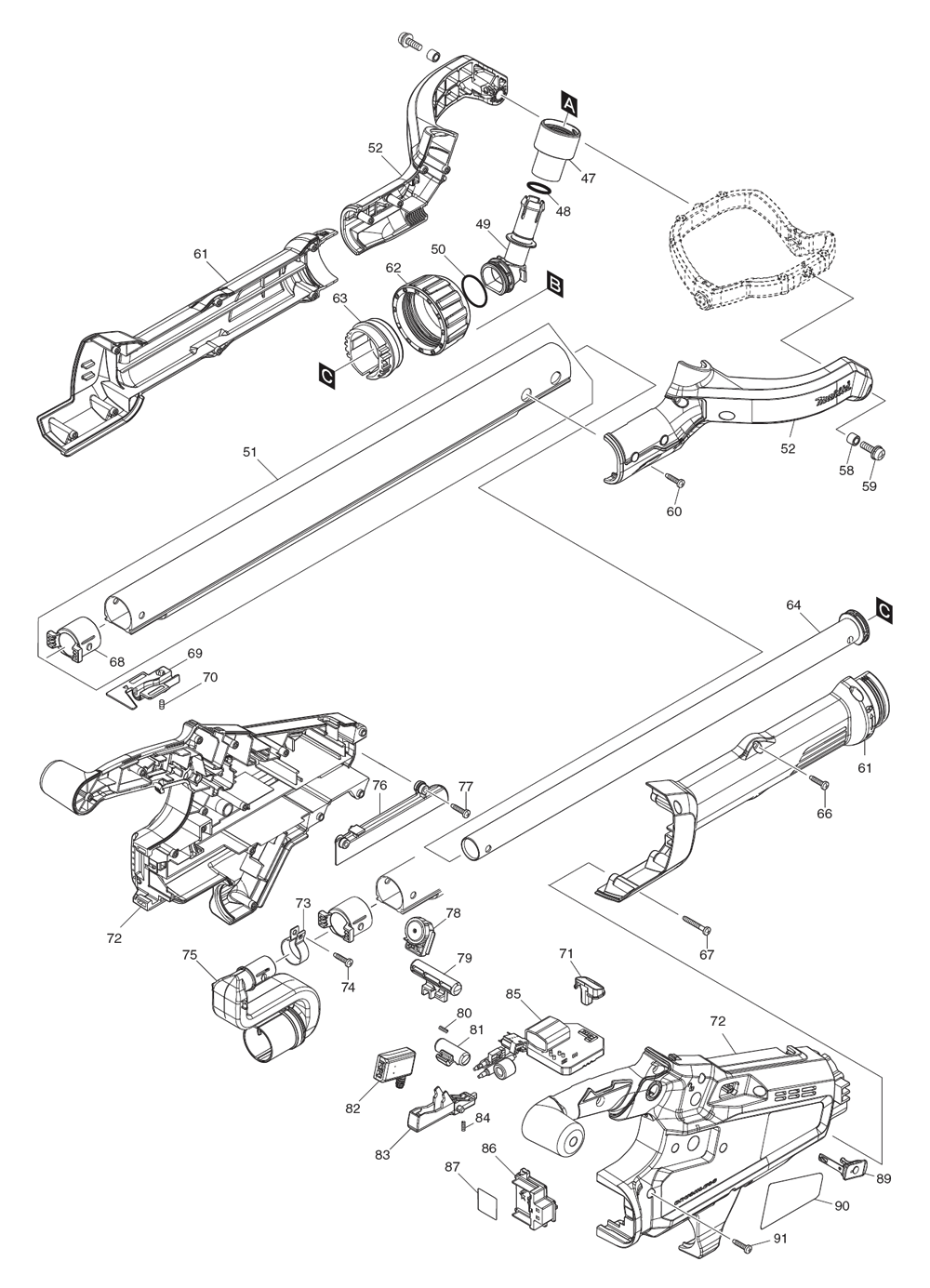 Fig-1 Diagram and Parts List for DSL800Z  Makita Pole Saw