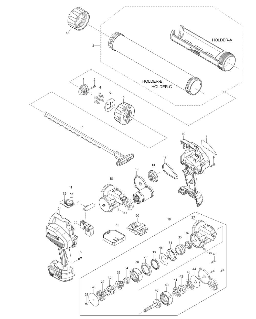 Page 1 Diagram and Parts List for XGC01ZB  Makita Heat Gun