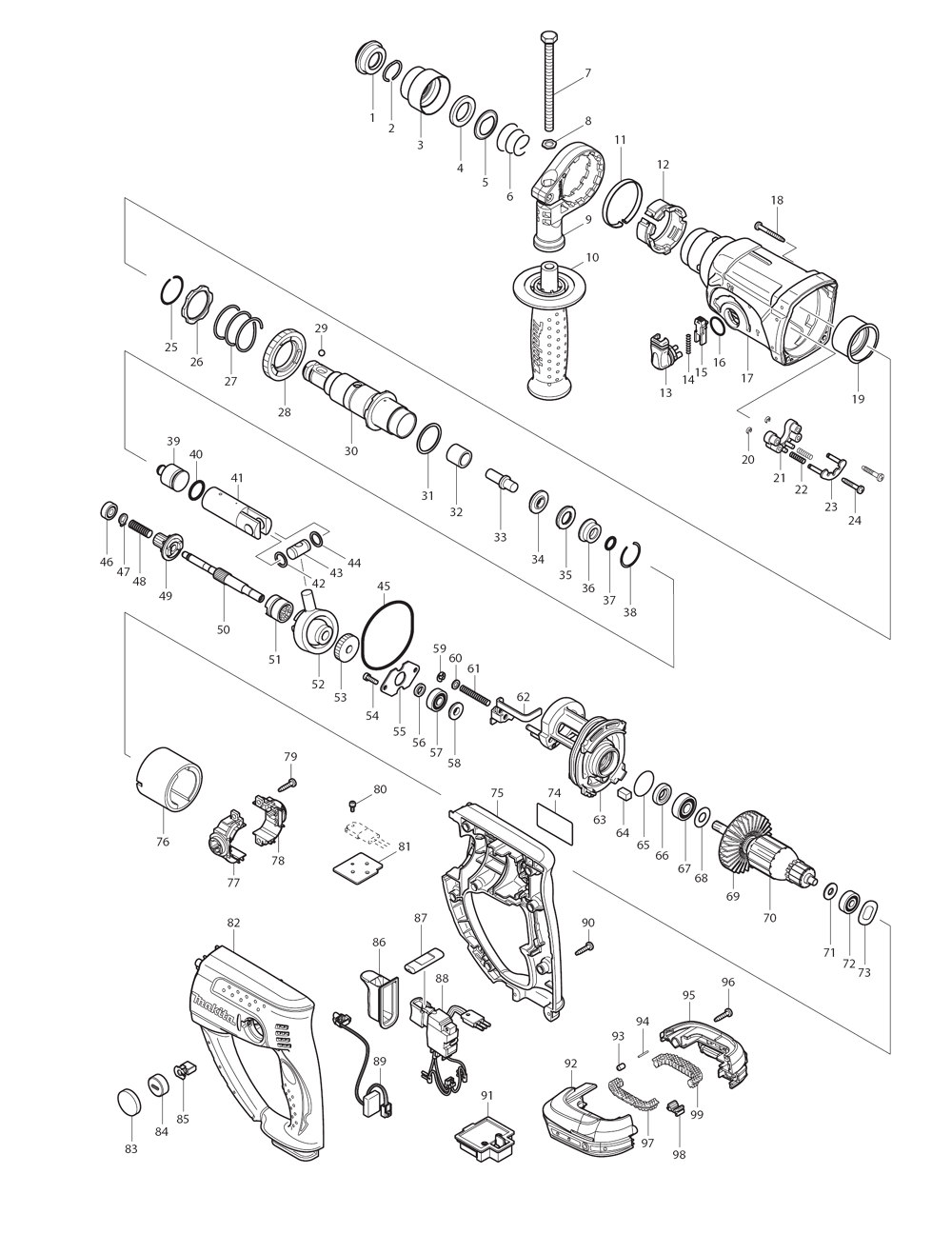 Page 1 Diagram and Parts List for XRH03Z  Makita Hammer