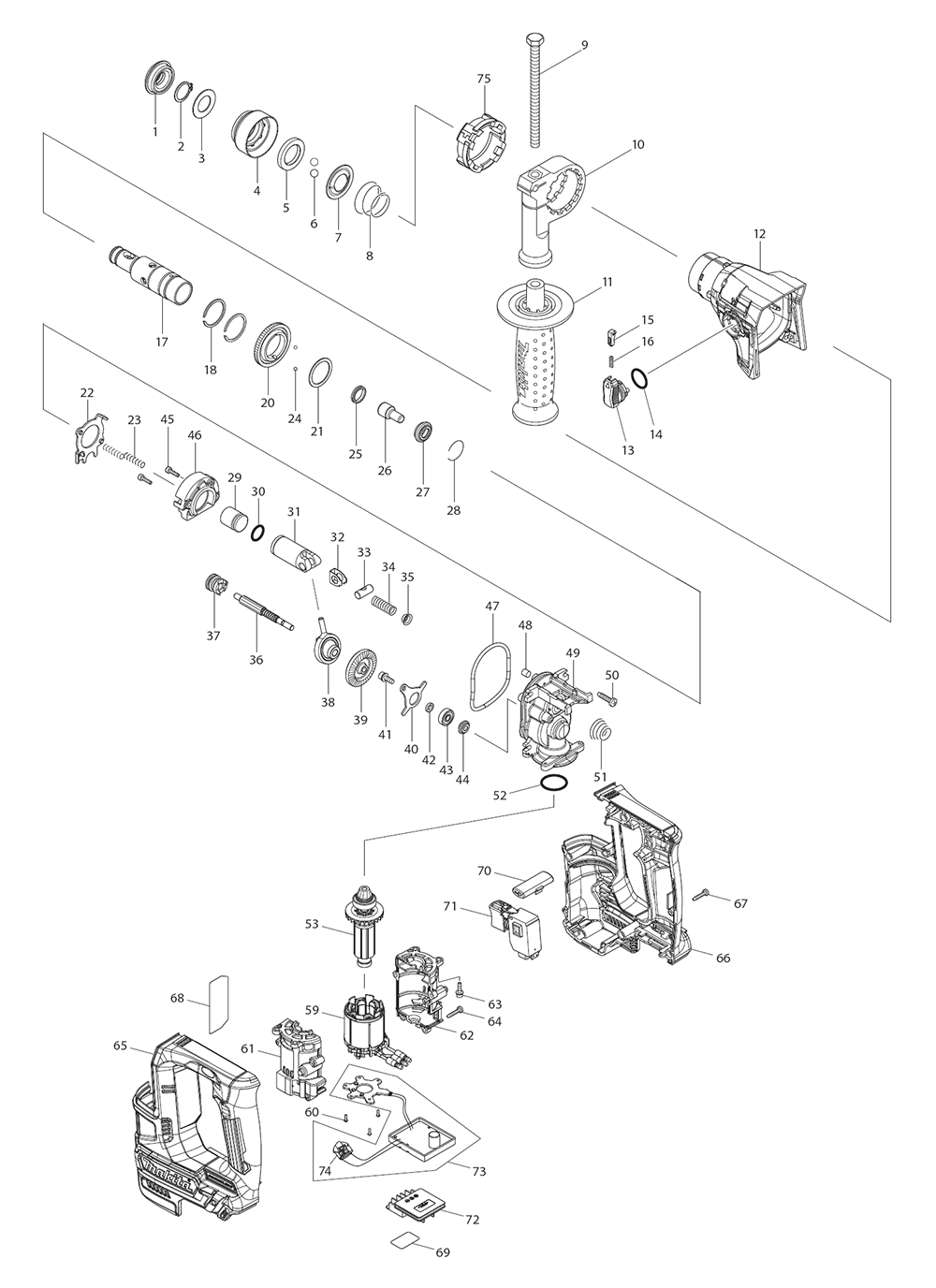Page 1 Diagram and Parts List for RH01Z  Makita Hammer