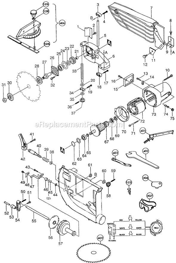 Page A Diagram and Parts List for 2703X1  Makita Table Saw