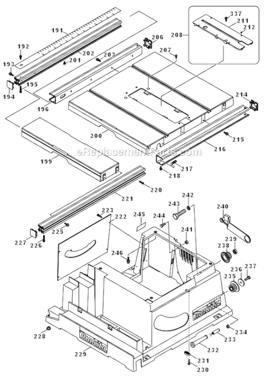 Page E Diagram and Parts List for 2705X1  Makita Table Saw