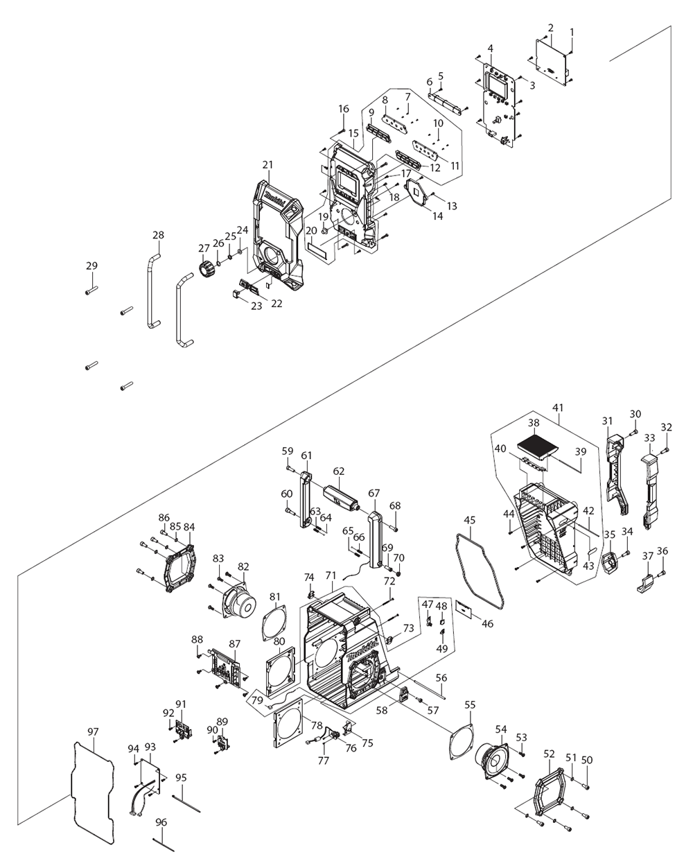 Fig-0 Diagram and Parts List for GRM02  Makita Radio