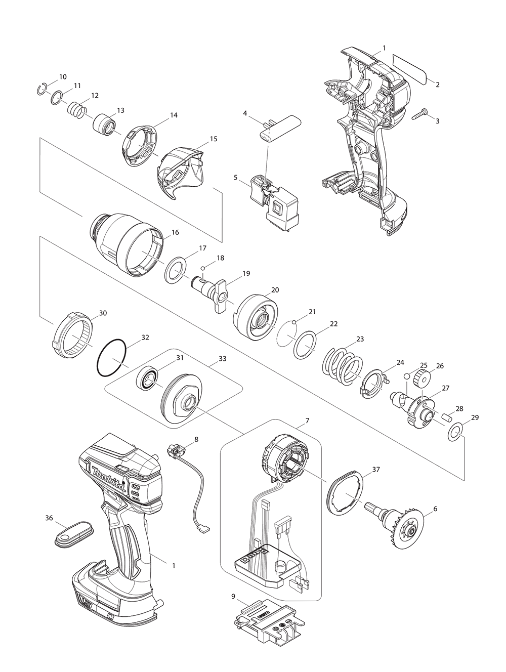 Page 1 Diagram and Parts List for LXDT06Z Type 1 Makita Drill