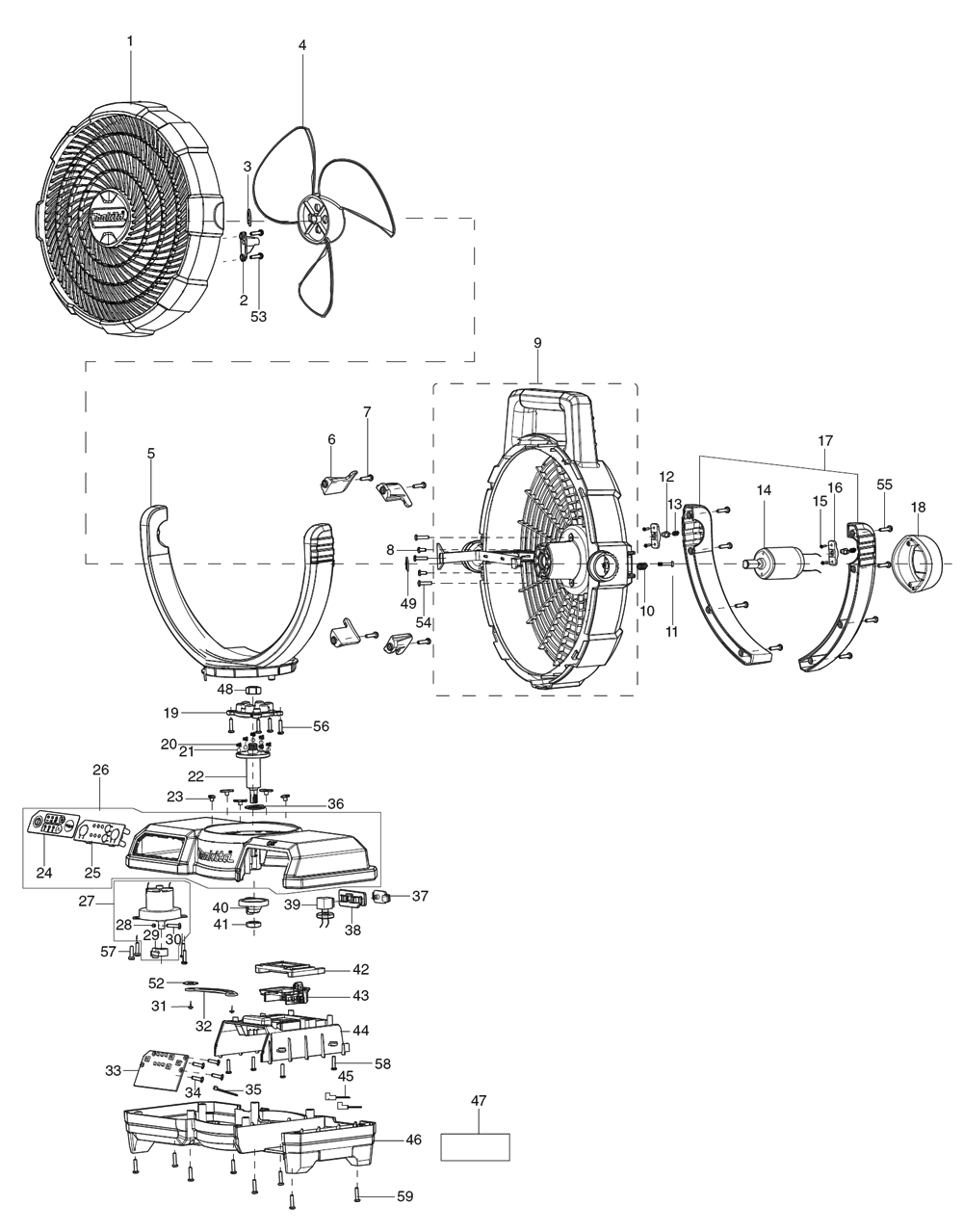 Fig-0 Diagram and Parts List for DCF203Z  Makita Fan