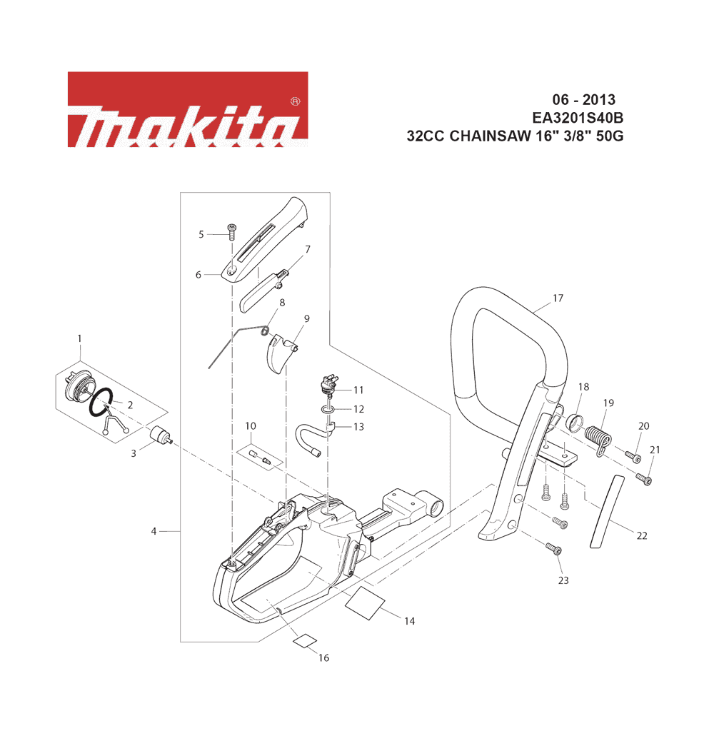 Page 6 Diagram and Parts List for EA3201S40B Type 1 Makita Saw