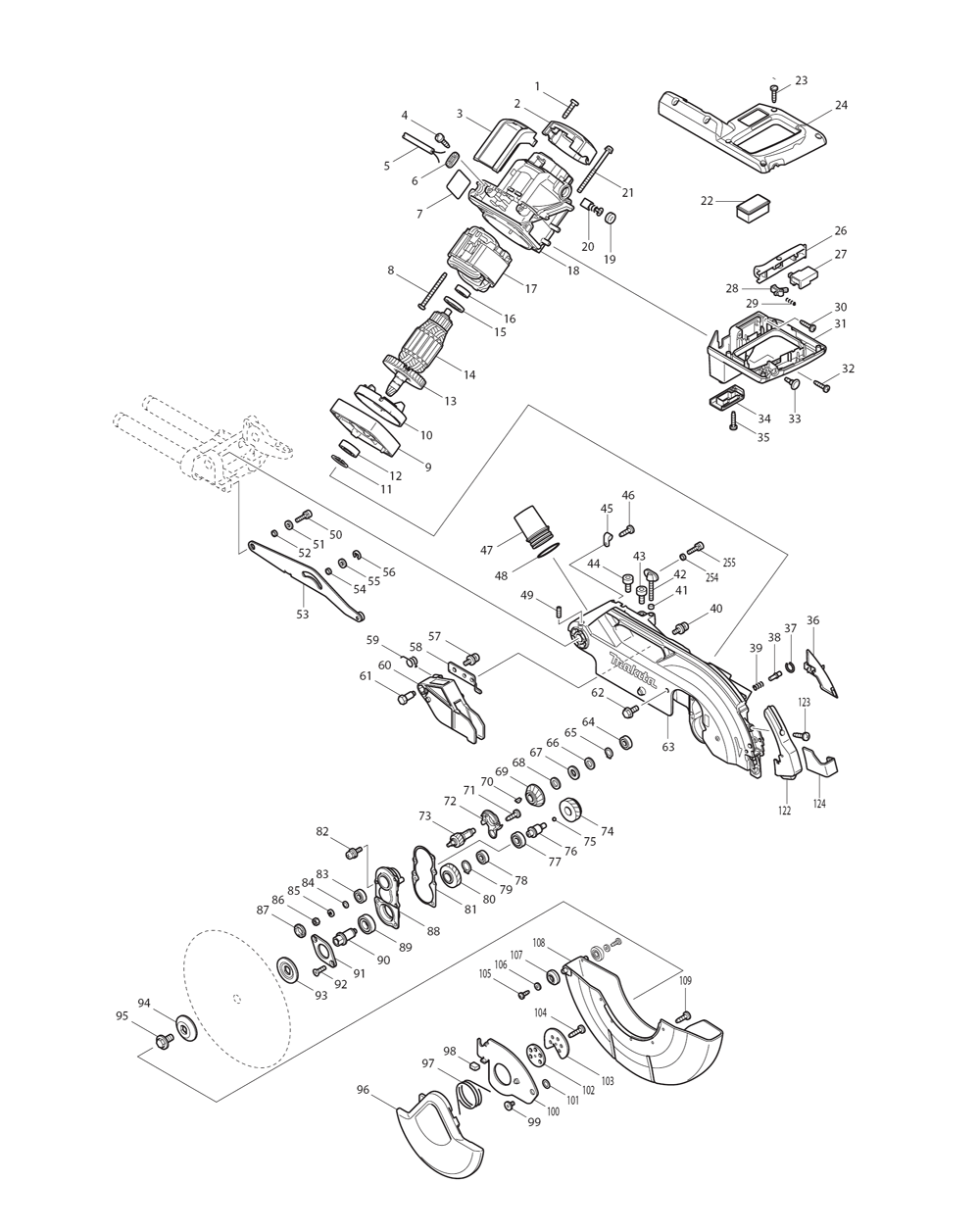 Page 2 Diagram and Parts List for LS1016X Type 1 Makita Saw
