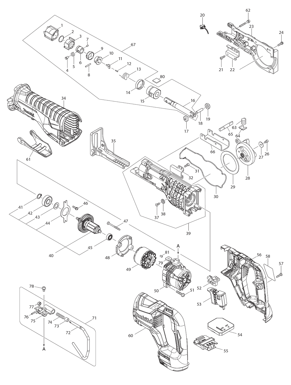 Page 1 Diagram and Parts List for XRJ05T  Makita Saw