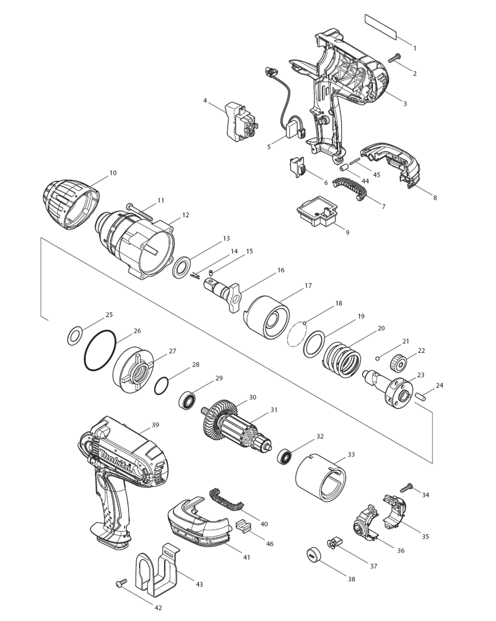 Page 1 Diagram and Parts List for XWT04TX  Makita Drill