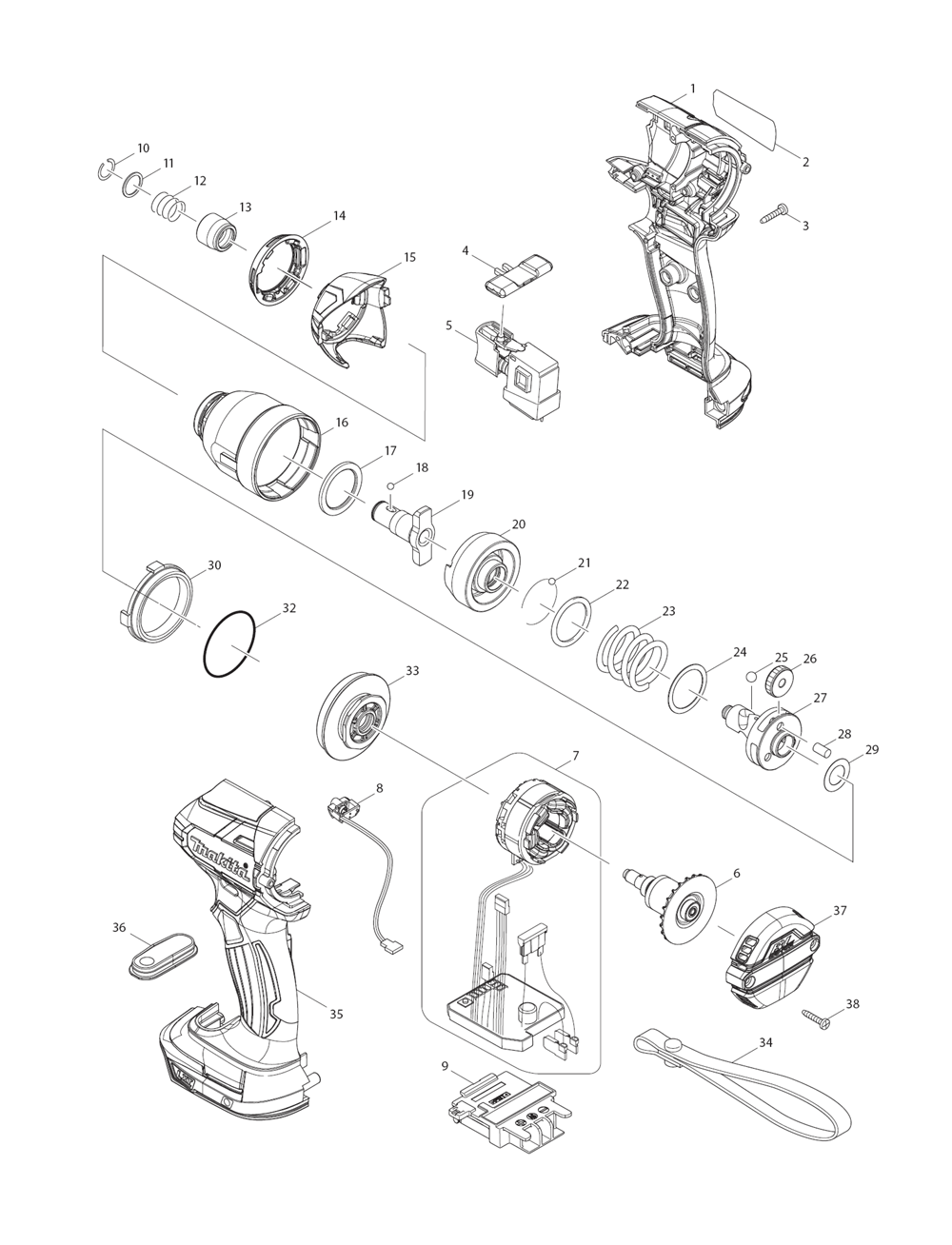 Page 1 Diagram and Parts List for XDT09MB  Makita Drill
