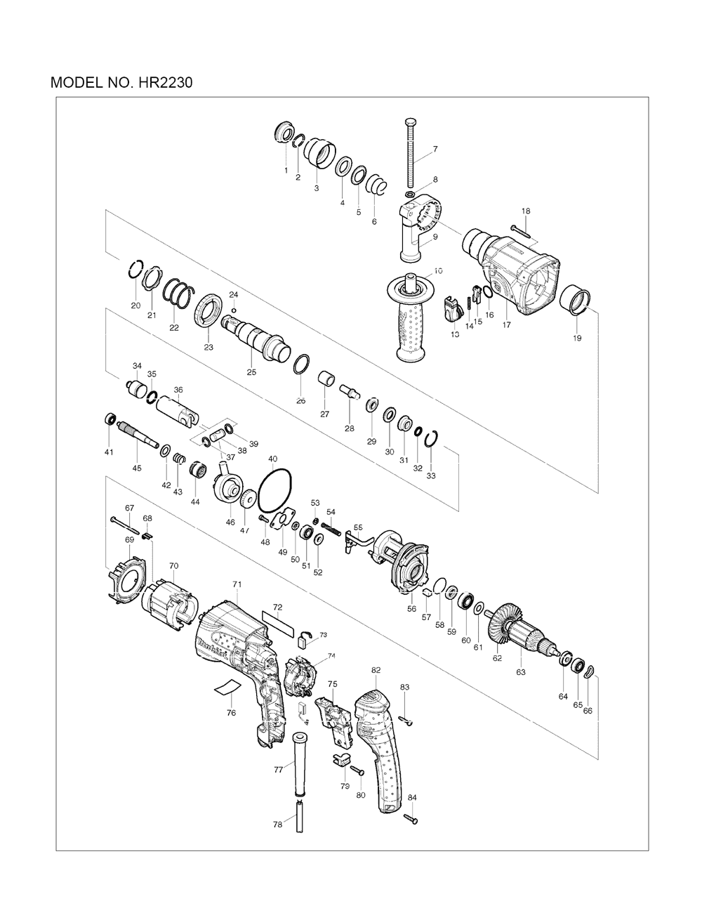 Page 1 Diagram and Parts List for HR2230  Makita Drill