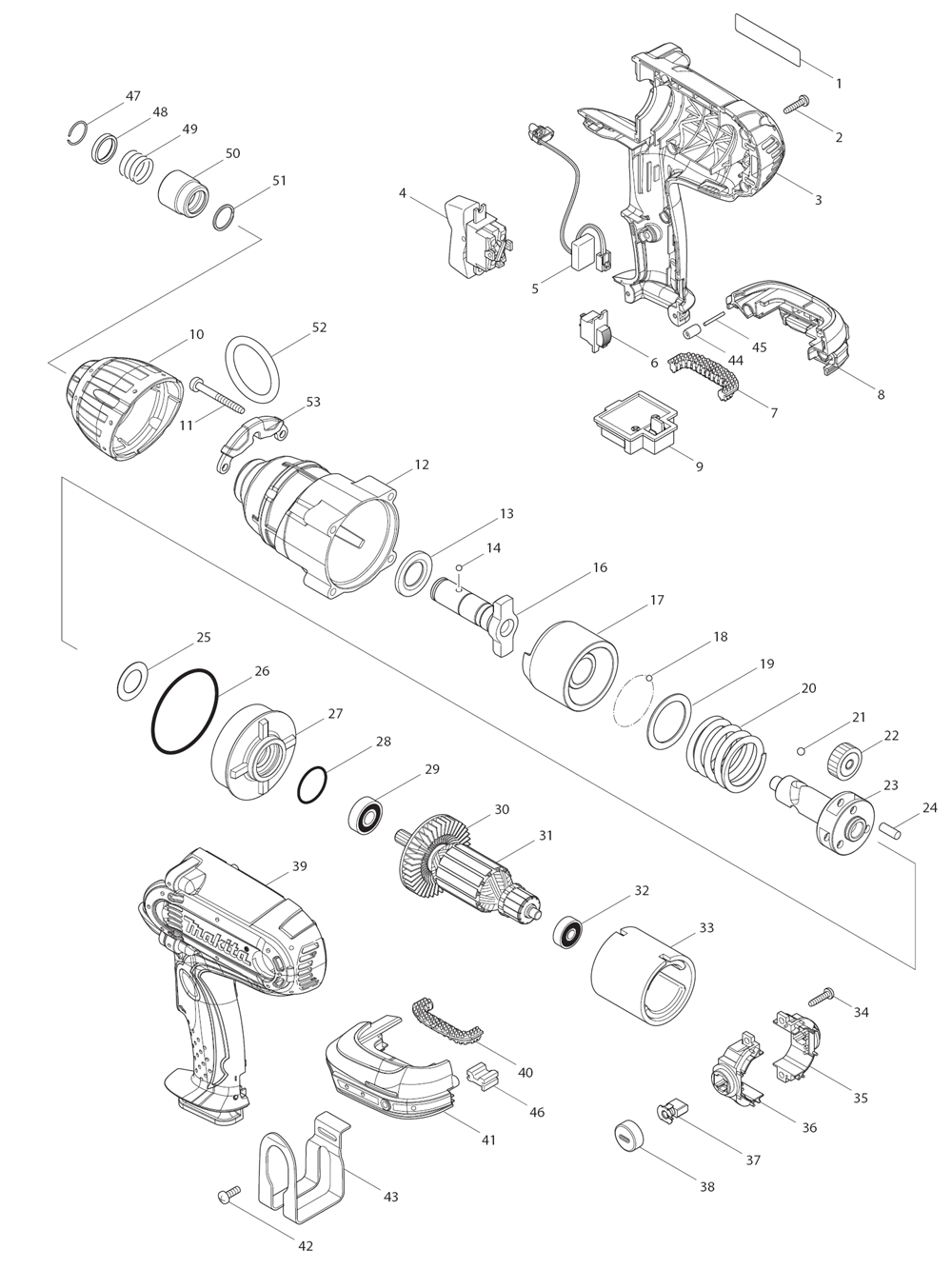 Page 1 Diagram and Parts List for XWT01  Makita Drill