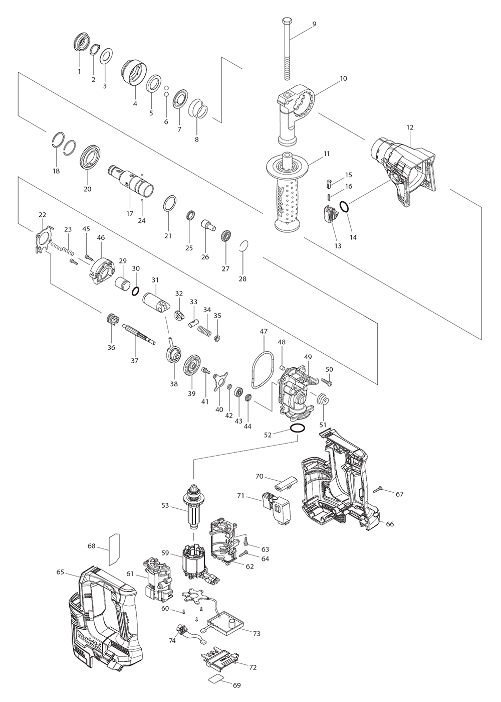 Page 1 Diagram and Parts List for XRH06RB  Makita Hammer