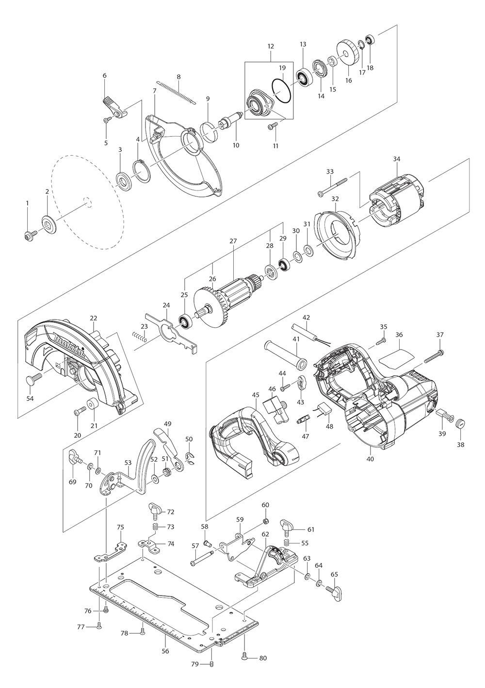 Page 1 Diagram and Parts List for HS7610  Makita Saw