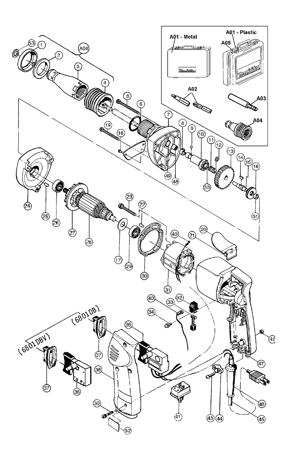 Page 1 Diagram and Parts List for 6801DB Type 2 Makita Screwdriver