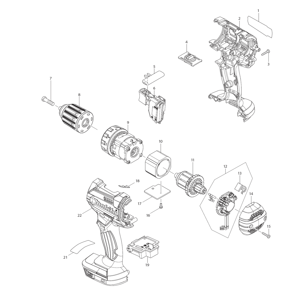 Page 1 Diagram and Parts List for XFD10  Makita Drill