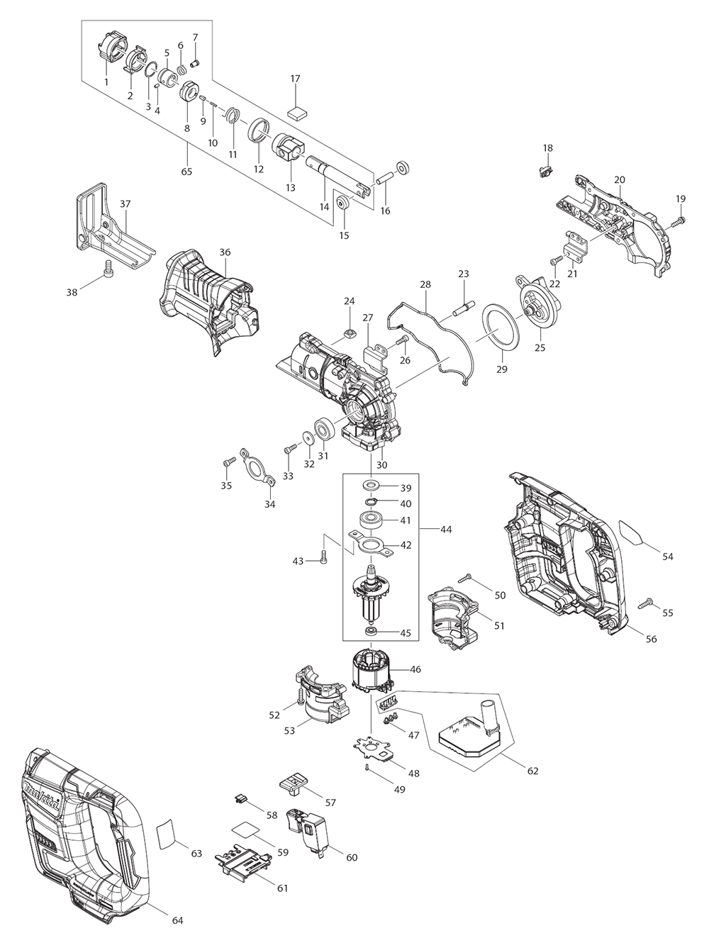 Page 1 Diagram and Parts List for XRJ07ZB  Makita Saw