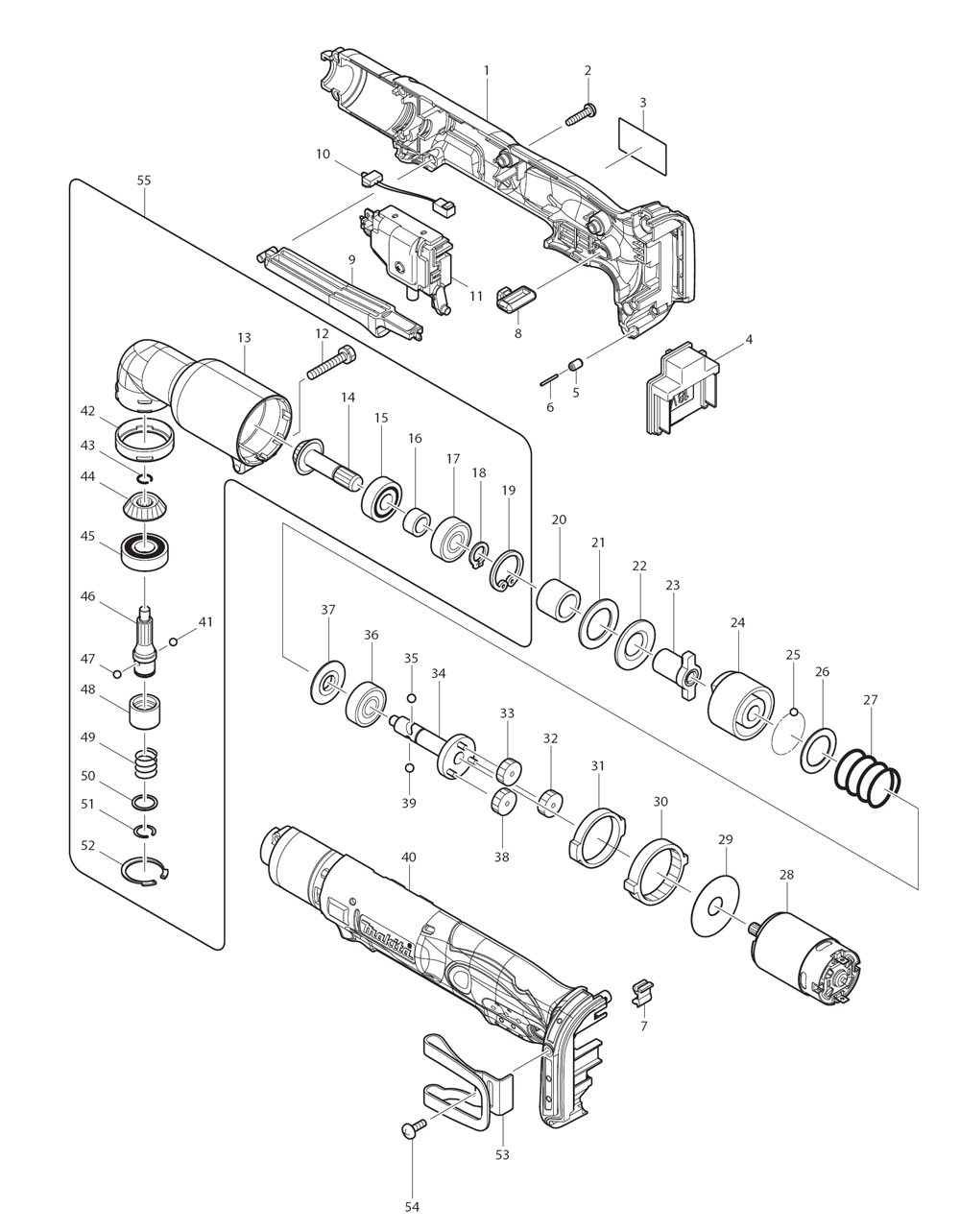Page 1 Diagram and Parts List for XLT01Z  Makita Drill