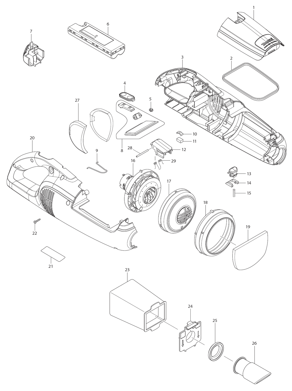 Page 1 Diagram and Parts List for LC05  Makita Upright Vacuum