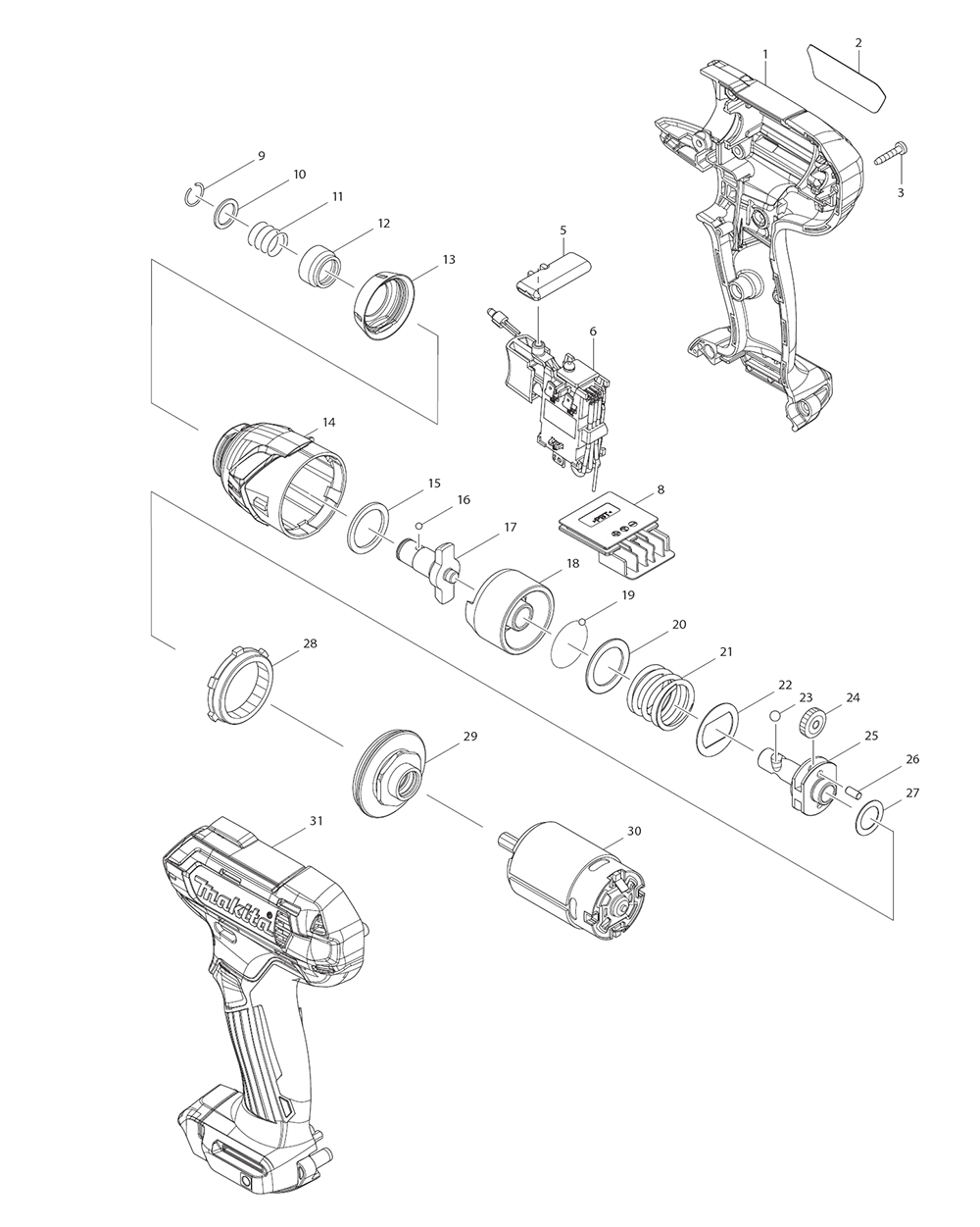 Page 1 Diagram and Parts List for DT03Z  Makita Drill