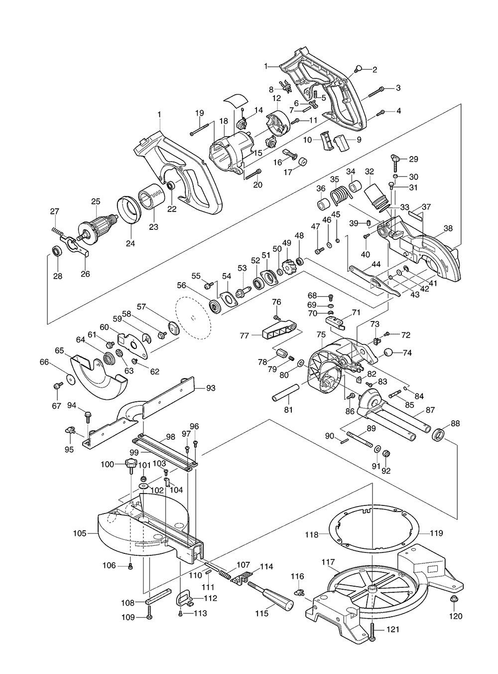 Page 2 Diagram and Parts List for LS711DWB Type 1 Makita Saw