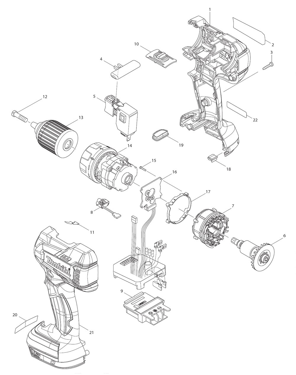 Page 1 Diagram and Parts List for XFD061  Makita Drill