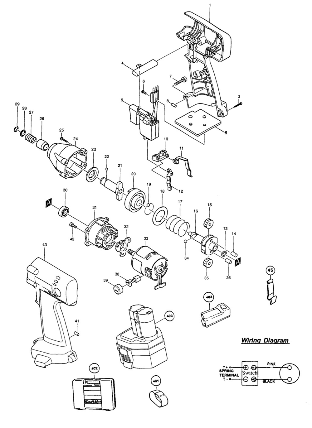 Page 1 Diagram and Parts List for 6914DWBE  Makita Drill