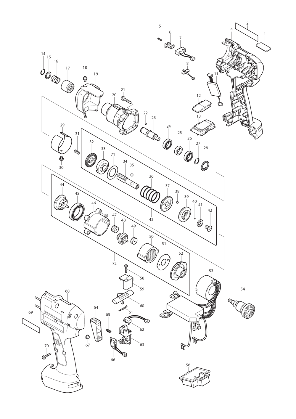Page 1 Diagram and Parts List for BFT124RZ  Makita Drill